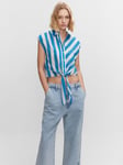 Mango Olimpia Bow Stripe Print Shirt, Medium Blue