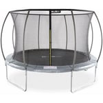 Sweeek - Trampoline rond ø 370cm gris avec filet de protection intérieur - Saturne Inner – Nouveau modèle - trampoline de jardin 3.7m 370 cm Design