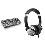 Numark NS4FX – Contrôleur DJ 4 canaux, platines DJ tactiles avec écran, pads & HF125 – Casque Professionnel pour DJ Ultra-Portable avec Câble de 1,8 m, Haut-Parleurs 40 mm pour Une Plus