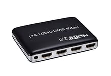 PremiumCord Switch HDMI 2.0 3:1 avec Télécommande, Ultra HD 4K 2160p 60Hz, Full HD 1080p, 3D, Arc, HDCP 2.2, Boîtier en Plastique, Couleur Noire