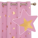 Deconovo Window Treatment Pink, Eyelet Blackout Curtains, Gold Star Foil Printed Curtains for Living Room, 46 x 72 Inch(Width x Length), 2 Panels