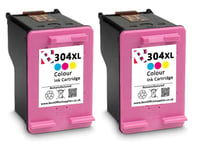 2 x 304 XL Colour Refilled Ink Cartridge For HP Envy 5020 Printers