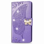 Draamvol Samsung A32 5G Case Leather,Protective Flip Wallet Card Slots Bumper with Shiny Butterfly Magnetic Clasp Kickstand Cover for Samsung Galaxy A32 5G Phone Case,Light Purple
