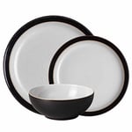 Denby - Elements Black Dinner Set For 4 - 12 Piece Ceramic Tableware Set - Dishwasher Microwave Safe Crockery Set - 4 x Dinner Plates, 4 x Medium Plates, 4 x Cereal Bowls