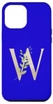 Coque pour iPhone 12 Pro Max Lettre W Nature élégante en feuille d'or monogramme bleu