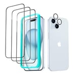 ESR for iPhone 15 Plus Screen Protector Set, 3 Tempered-Glass Screen Protectors and 1 Set Individual Lens Protectors, 2.5D Curved Edges, Full-Coverage Military-Grade Protection, Scratch Resistant