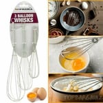 3pce Whisks Egg Beater Cakes Hand Blender Balloon Mix Stir Whip Wire Whisk Set