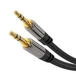 KabelDirekt – Câble AUX & jack 3,5 mm – 2 m (câble audio stéréo, enveloppe métallique quasi-indestructible, pour smartphones/tablettes, ordinateurs portables, autoradios, lecteurs MP3, etc., noir)