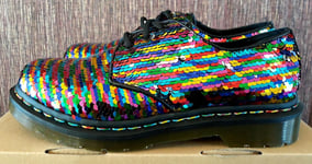 BNIB DR MARTENS WOMENS 1461 PASCAL RAINBOW SEQUIN HYDRO SHOES - UK 3 / EU 36