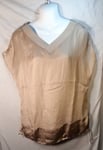 Ladies Blouse Short Sleeves V-Neck Beige Women Top Shirt By Creation L UK18 EU44