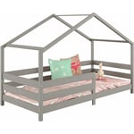 Lit cabane rena lit simple montessori pour enfant 90 x 190 cm, avec barrières de protection, en pin massif lasuré gris - Gris