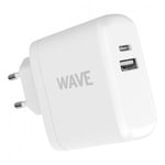Wave USB-C + USB-A laddare, 30W, 12W