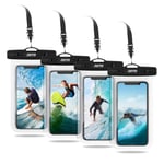 [4 Pack] JOTO Waterproof Phone Pouch Case Underwater Dry Bag for Beach Swimming Pool, for iPhone 12 Pro Max XS Max XR X 8 7 6S Plus, Galaxy S20 Ultra S10 S9, Note 10 9 8, Pixel 4 3 -Clear