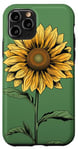 iPhone 11 Pro Aesthetic Sunflower Line Art Minimalistic Sage Green Case