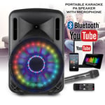 Portable Bluetooth Karaoke Machine Vocal PA Speaker 12" 350w Mic Bright LEDs
