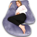 Chilling Home Coussin de Grossesse, Oreiller de Couchage Latéral en Forme de J en Velours Amovibl Oreiller en J Oreiller d'allaitement, Grand Oreiller de Positionnement,Gris Bleu