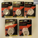 5 SMJ Travel Adaptor Plugs EU to UK Converts Euro 2 Pin Schuko to UK Mains 3 Pin