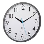 TFA Dostmann 60.3549.10 Horloge Murale analogique Radio-pilotée, avec Cadre en Plastique, diamètre 30 cm, Horloge de Cuisine, trotteuse Bleue, Blanc/Gris