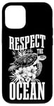Coque pour iPhone 15 Pro Respect The Ocean Sea Turtle Surfer Plongée Fleurs