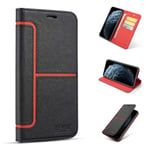 ZTOFERA Folio Case for iPhone 11, Black & Red Stitching Slim TPU Flip Case with [Magnetic Closure] [Card Slots] [Kickstand] Shock Absorbing Bumper Cover for iPhone 11 - Black