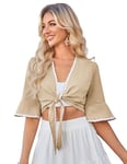 Belle Poque Boléro court à manches mi-longues en mousseline de soie pour femme, abricot, L