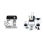 Kenwood 0W20011139 kMix Stand Mixer for Baking, Stylish Kitchen Mixer with K-beater, Black & Multipro Compact Food Processor, 1.2L Bowl, 1.2L Thermo-resist Glass Blender, Dough Hook, FDM302SS, Silver