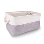 MANGATA Fabric Storage Boxes, Collapsible Storage Baskets with Rope Handles for Cupboards, Shelves, Wardrobe, Toys, Clothes ( Medium, Grey White)