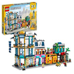 LEGO Creator 3in1 Main Street to Art Deco Skyscraper or Market Street Building Set, Building Toy with Model Hotel, Café, Apartments and Shops, Creative Construction Model Kit 31141