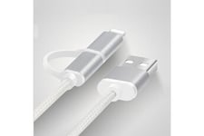 Shot Case Câble téléphone portable Cable 2 en 1 pour "wiko y81" android & apple adaptateur micro usb lightning 1m metal nylon argent