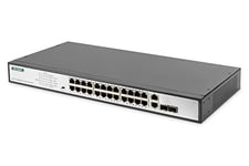 DIGITUS commutateur réseau Fast Ethernet PoE- - 19 pouces - 24 ports - 2x liaison montante SFP/RJ45 - IEEE802.3af/at - 370W Power-Budget - noir