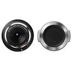 Olympus 9 mm 1:8.0 Fish Eye Body Cap Lens - Black & LC-37C Auto Lens Cap for M.ZUIKO DIGITAL 14-42 mm 1:3.5-5.6 EZ Lens - Silver