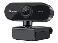 Sandberg 133-97 USB Flex FHD 2MP Webcam with Mic, 1080p, 30fps, Glass Lens, Auto Adjusting, 360° Rotatable, Clip-on/Desk Mount, 5 Year Warranty