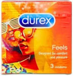 Durex Condoms Feels 3X Pack Comfort & Pleasure Thin Feel Additional Lubrication.