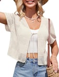GRACE KARIN Gilet Court Femme Manche Courte Été Bolero de Mariée à Nouée Chic et Elegant Blanc L