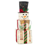SA Products LED Christmas Snowman Boxes - Cute Novelty Indoor Decoration for Winter Season - Energy-Efficient Warm White Light-Up Ornament - Illuminated Large Iron & Cotton Thread Decor - 75cm Tall