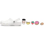 Crocs Unisex Classic Clogs, White, UK M6/W7 Shoe Charm 5-Pack | Personalize with Jibbitz, Breakfast, One Size