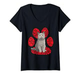 Womens British Shorthair Valentines Day Cat Love Paw V-Neck T-Shirt