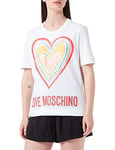 Love Moschino Women's Regular fit in Cotton Jersey with Maxi Multicolor Heart T-Shirt, Optical White, 42