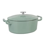 Sitram 715405 COCOTTE Sitrabella Ovale en fonte émaillée L26 cm - 4 litres - Extérieur émail Vert Sauge intérieur Blanc - toutes sources de chaleur y compris induction - Idéale repas 4-5 convives