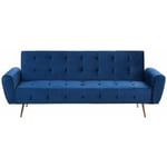 Canapé Convertible Clic-Clac en Velours Bleu Foncé Capitonné avec Espace Couchage Confortable pour Salon Vintage et Glamour Beliani