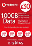 VODAFONE SIM CARD - ROLLOVER YOUR REMAINING MINS, DATA & MSGS - £30 BUNDLE