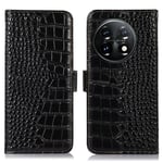 OnePlus 11 5G - RFID Ægte læder cover - Krokodille design - Sort