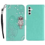 Mobilfodral för Samsung Galaxy A15 4G med Rhinestone Dekoration, Läder Stativ, Plånboksfodral, Cyan