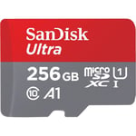 Carte Mémoire SanDisk 256 Go Ultra microSDXC + Adaptateur - Classe 10, U1, homologuée A1