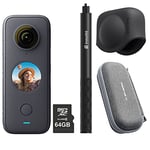 Insta360 One X2 Kit caméra d'action 360° avec Carte Micro SDHC 64 Go, étui, Perche à Selfie Invisible et Bouchon d'objectif Noir