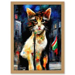 Cute Italian Street Cat Striking Pose Abstract Artwork Framed Wall Art Print A4