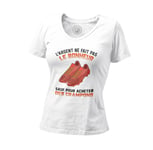 T-Shirt Femme Col V Crampons - L'argent Ne Fait Pas Le Bonheur Foot