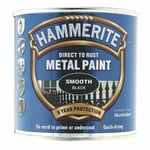 Hammerite SMOOTH FINISH Black Direct To Rust Metal Paint 250ml Tin
