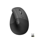 Logitech Lift Vertical Ergonomic Mouse - vertikal mus - Bluetooth, 2.4 GHz - grafit