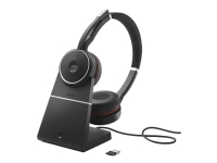 Jabra Evolve 75 SE MS Stereo - Hodesett - on-ear - Bluetooth - trådløs - aktiv støydemping - USB - med ladestativ - Certified for Microsoft Teams - for LINK 380a MS